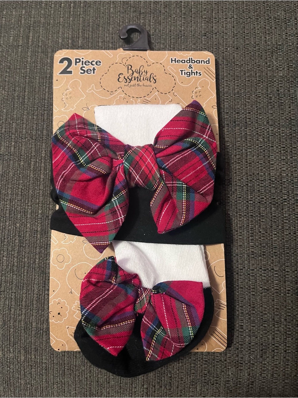 Baby Essentials Red Plaid Headband & Tights Set - Festive Bow Accents
